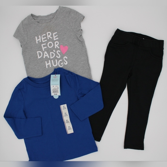 Cat & Jack Other - 3pc Girls 2T Clothing Bundle – Cat & Jack Blue, Black Skinny Pants, Grey Tee